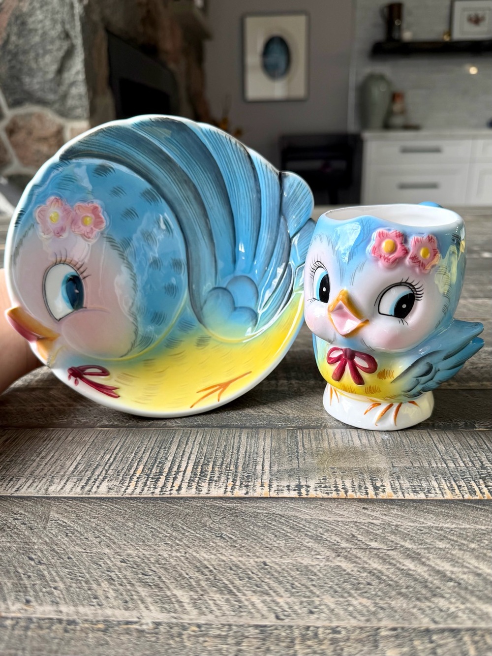 Vintage Lefton Bluebird Mug and Bowl